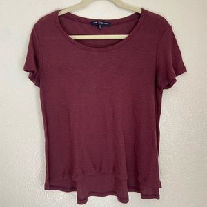 Robbed burgundy scoop neck short sleeve tee shirt